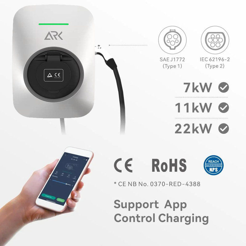 Type 2 IEC 62196 7kw Recharge Station EV Charger with CE