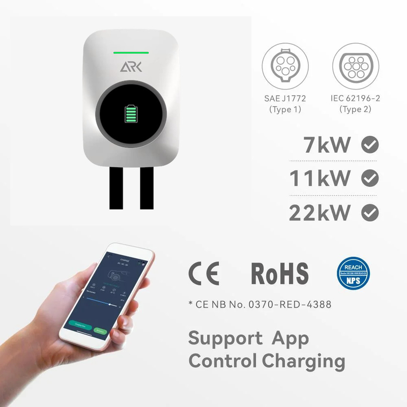 Type 2 IEC 62196 7kw Recharge Station EV Charger with CE