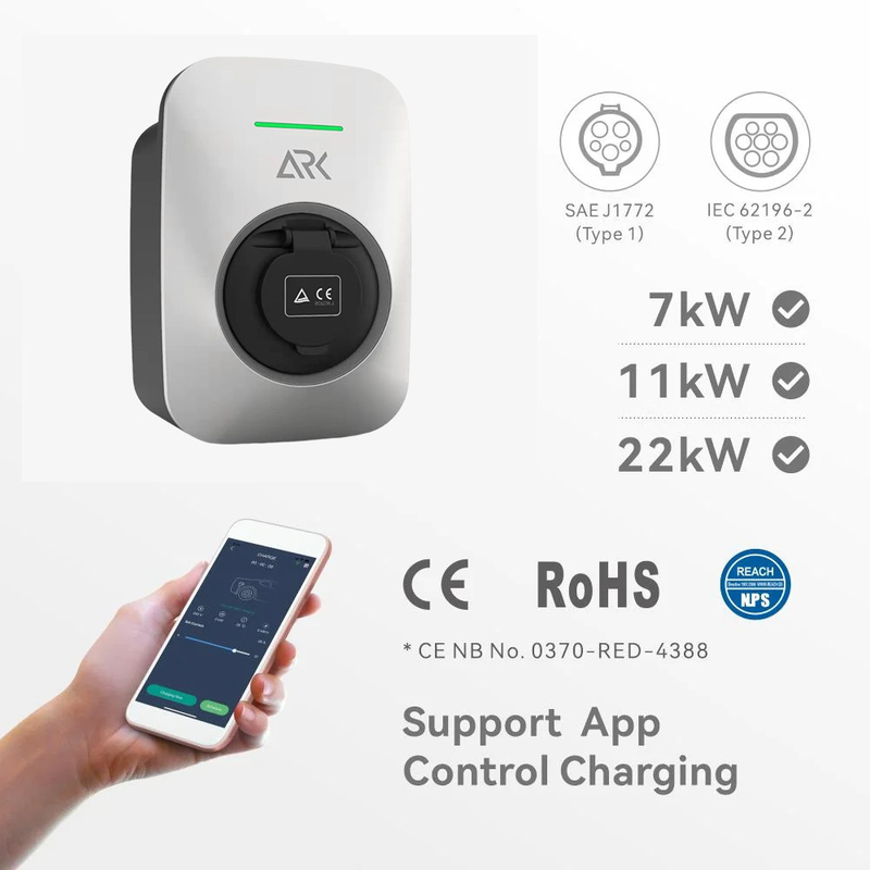 Type 2 IEC 62196 7kw Recharge Station EV Charger with CE